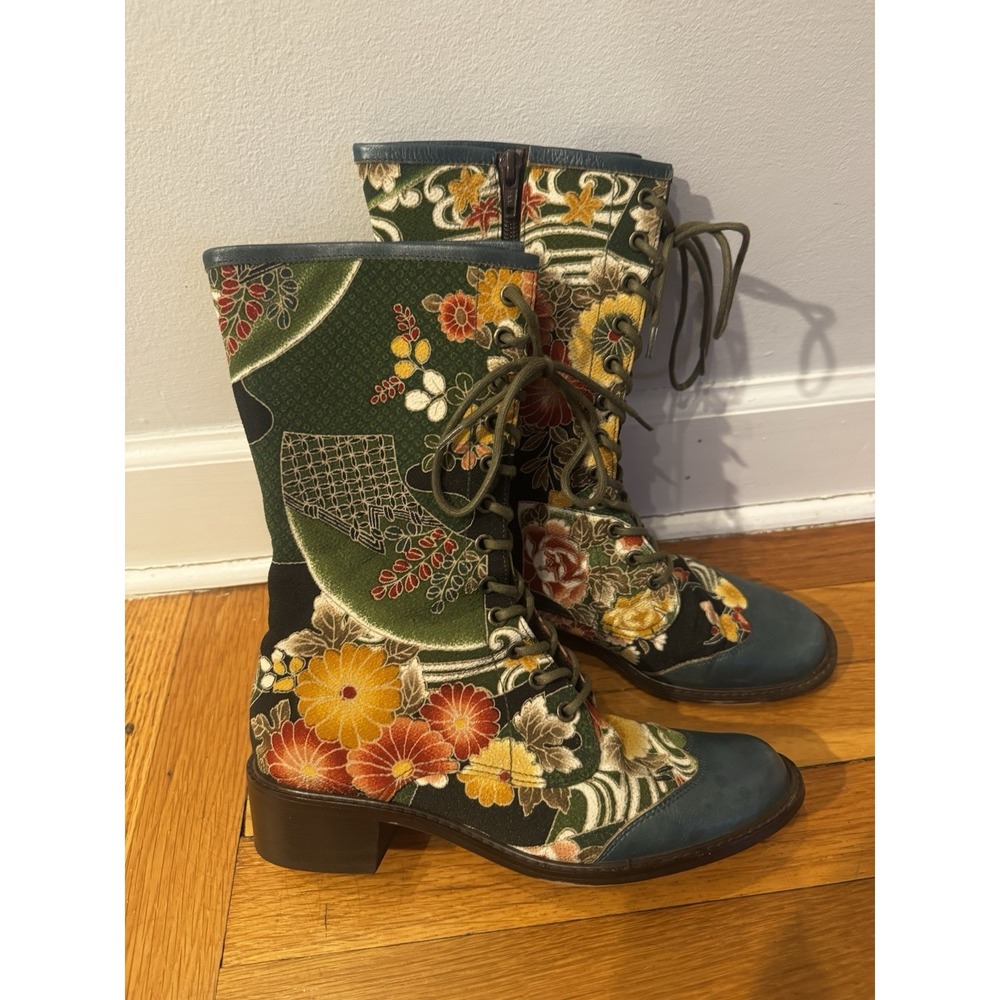 Barclay Japonica Japan Made Floral Lace Up Boots Tapestry Artsy 37/6.5-7 Brocade